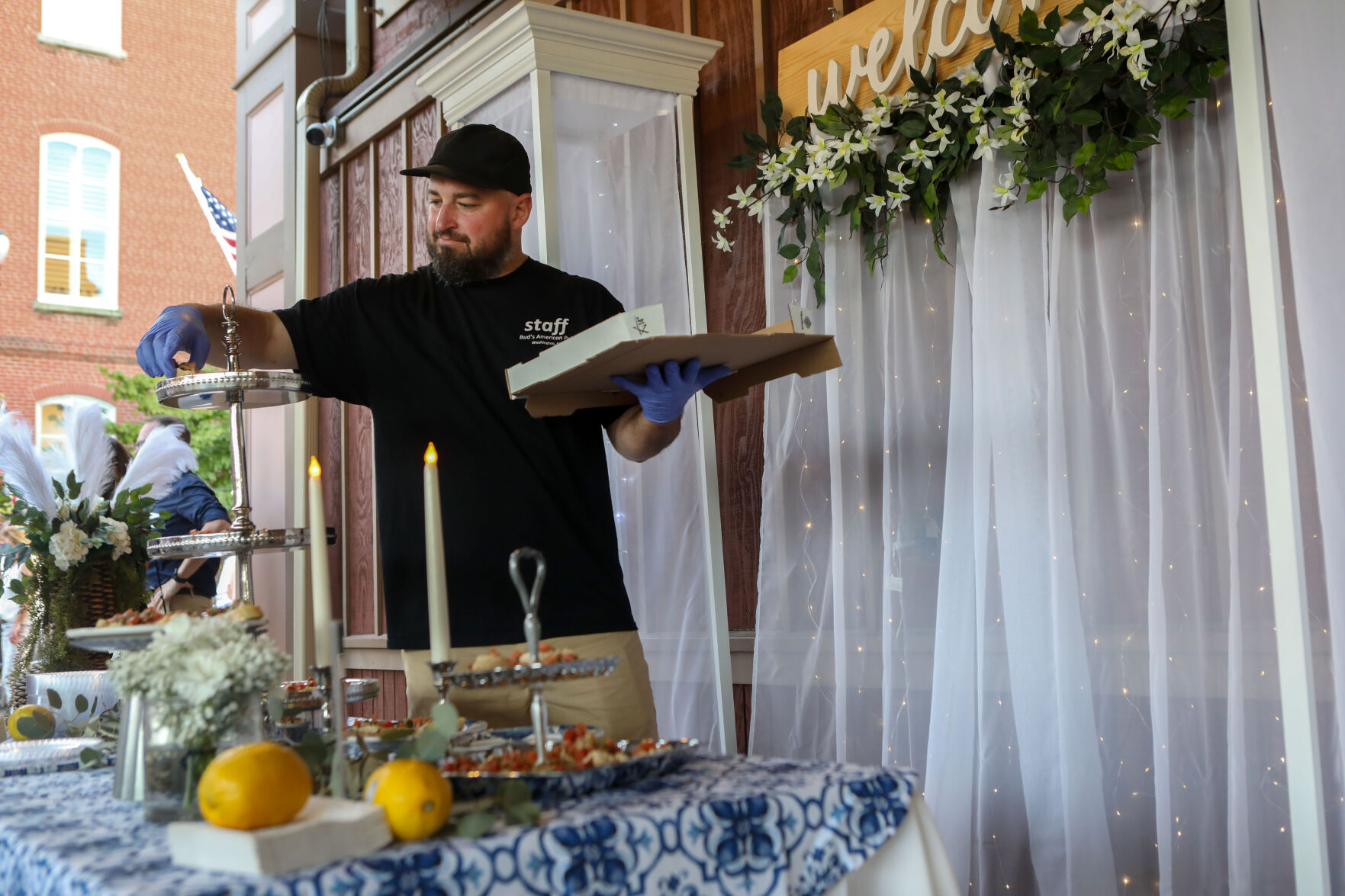 Stephen Caton replenishes bruschetta